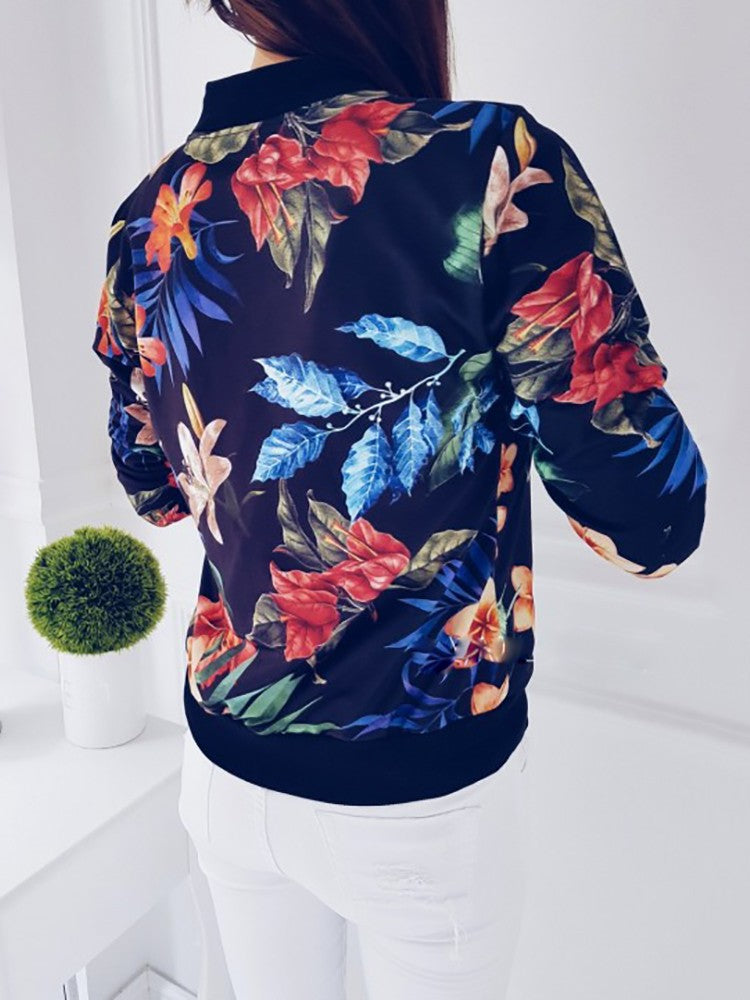Elarova | Damen Bomberjacke mit floralem Druck und elastischen Bündchen