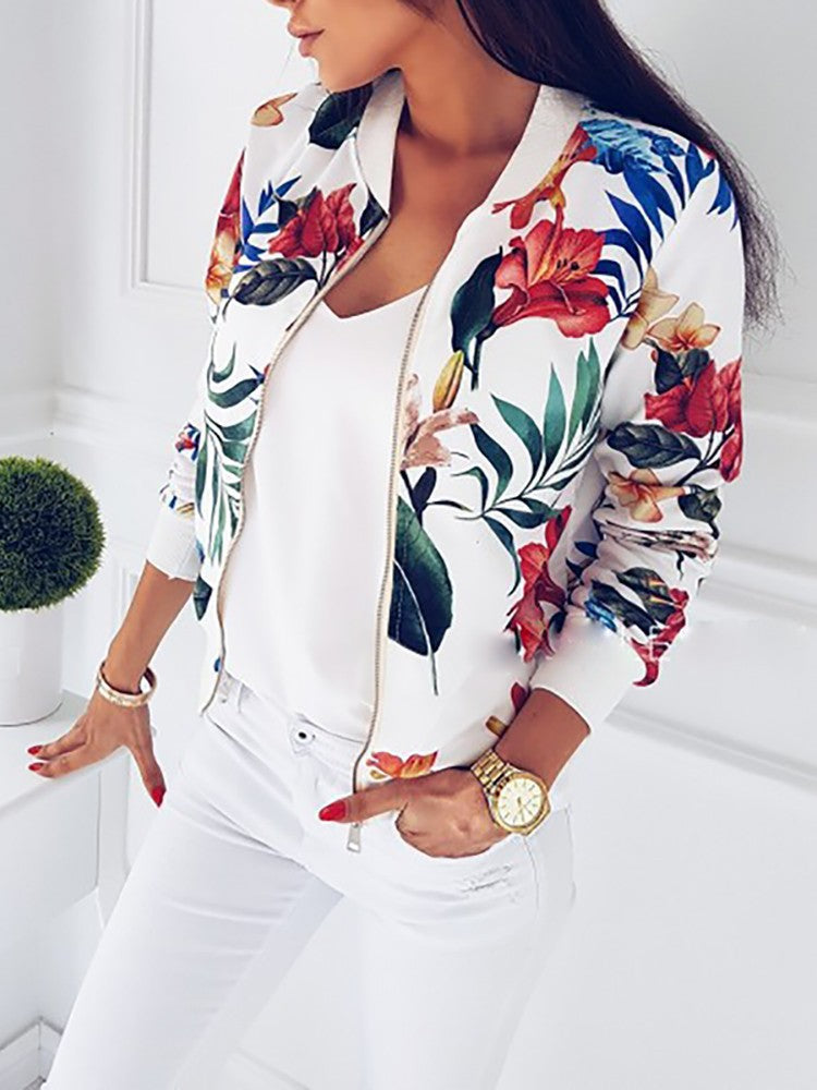 Elarova | Damen Bomberjacke mit floralem Druck und elastischen Bündchen