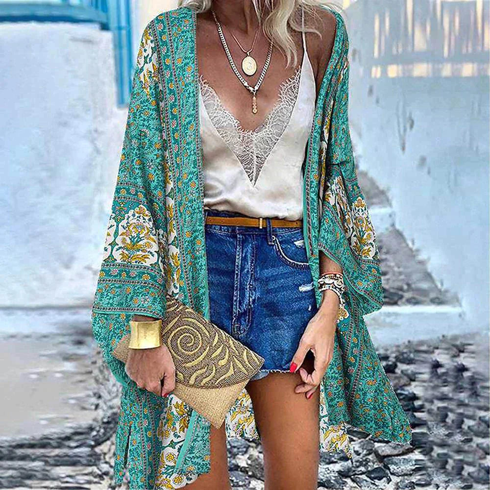 Elarova | Damen Cardigan In Voller Länge Kimono Stil
