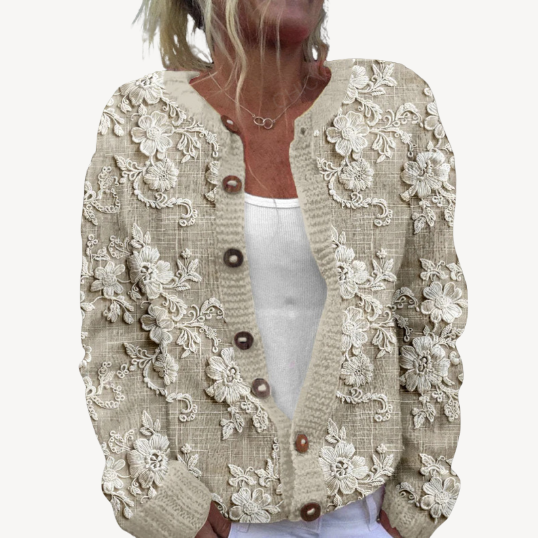 Elarova | Damen-Cardigan mit Blumenstickerei