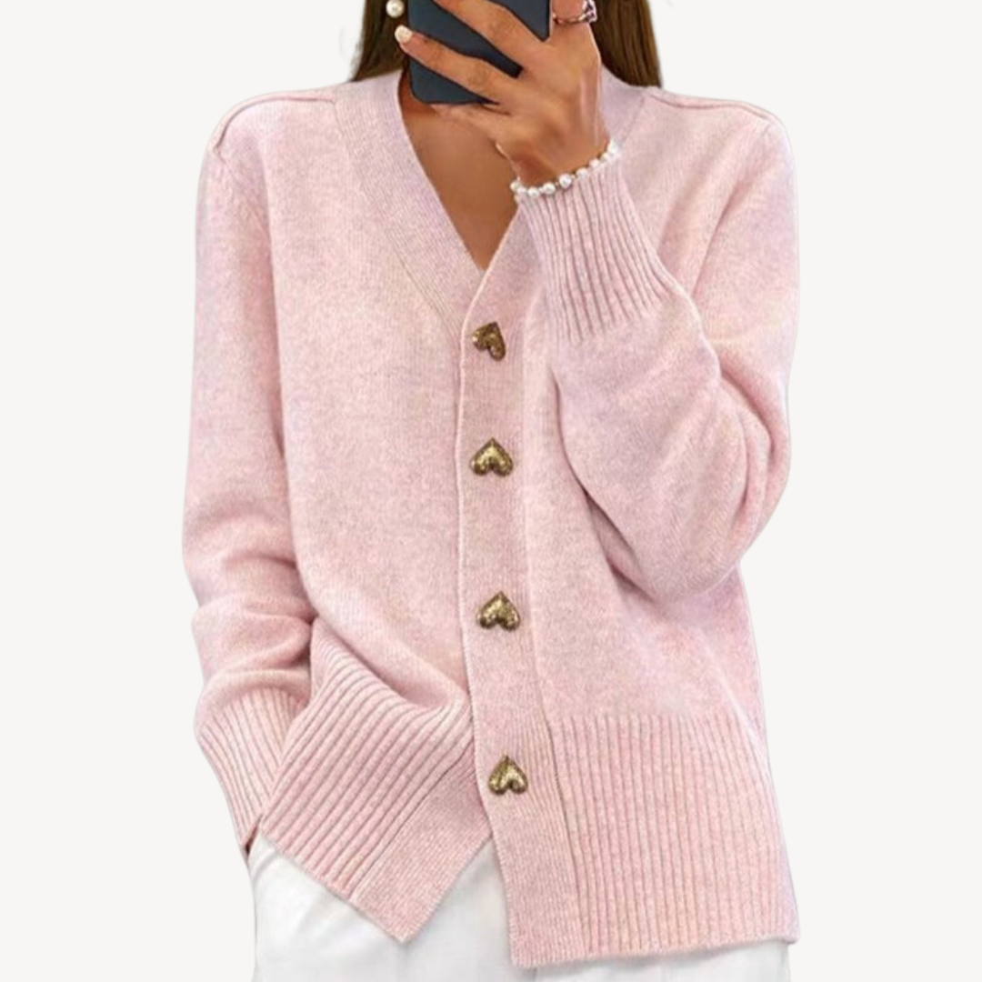 Elarova | Damen-Cardigan mit Herzknopf und V-Ausschnitt