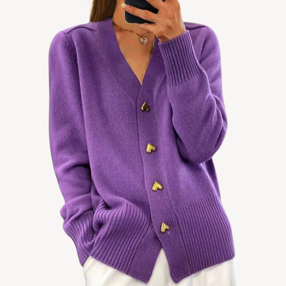Elarova | Damen-Cardigan mit Herzknopf und V-Ausschnitt