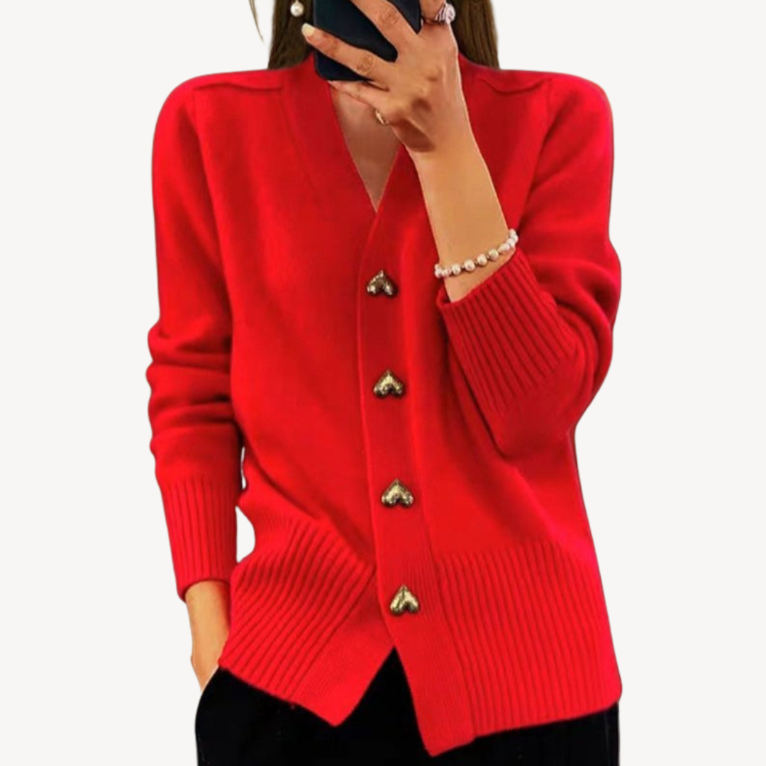 Elarova | Damen-Cardigan mit Herzknopf und V-Ausschnitt