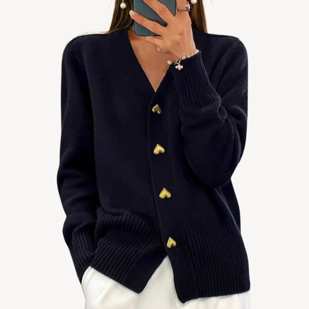 Elarova | Damen-Cardigan mit Herzknopf und V-Ausschnitt