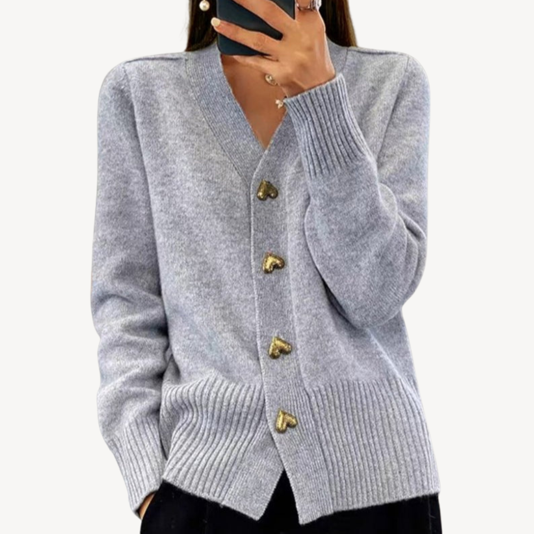Elarova | Damen-Cardigan mit Herzknopf und V-Ausschnitt