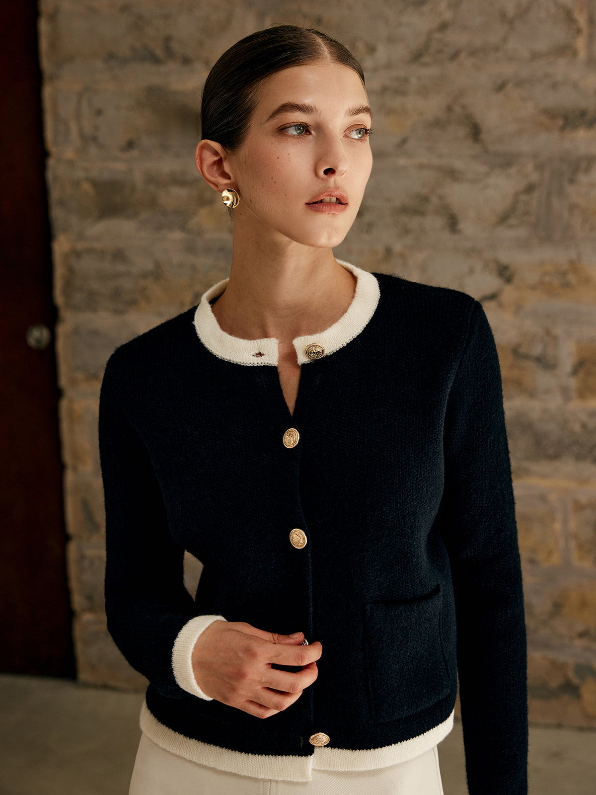 Elarova | Damen-Cardigan mit Kontrastbesatz