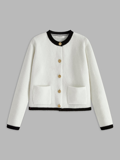 Elarova | Damen-Cardigan mit Kontrastbesatz