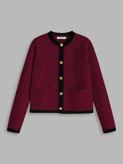 Elarova | Damen-Cardigan mit Kontrastbesatz