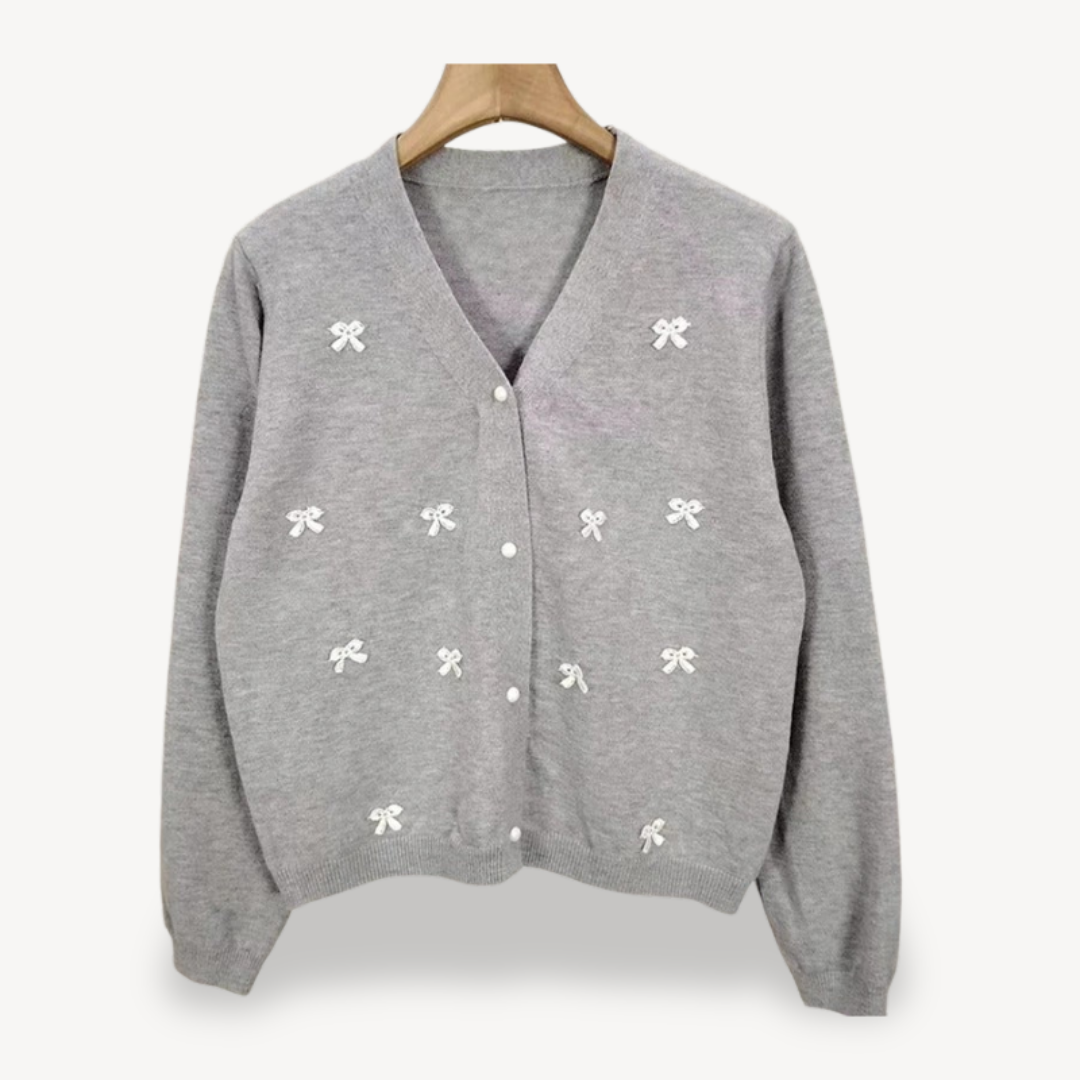 Elarova | Damen-Cardigan mit Schleifendetail und V-Ausschnitt
