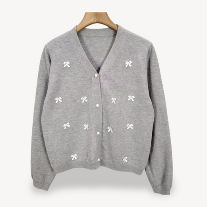 Elarova | Damen-Cardigan mit Schleifendetail und V-Ausschnitt