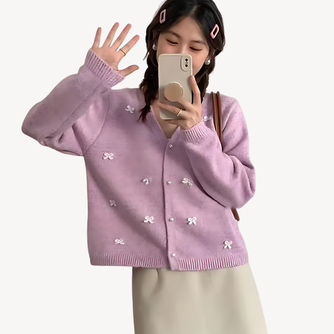 Elarova | Damen-Cardigan mit Schleifendetail und V-Ausschnitt