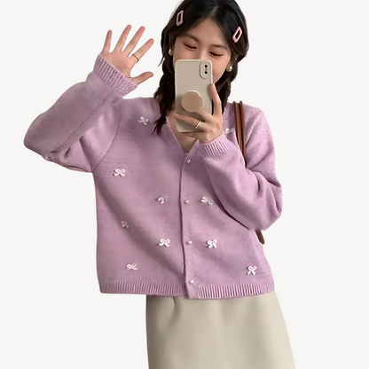Elarova | Damen-Cardigan mit Schleifendetail und V-Ausschnitt