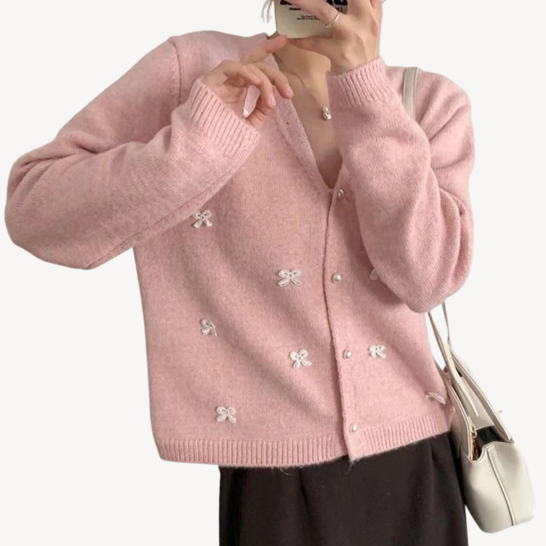 Elarova | Damen-Cardigan mit Schleifendetail und V-Ausschnitt