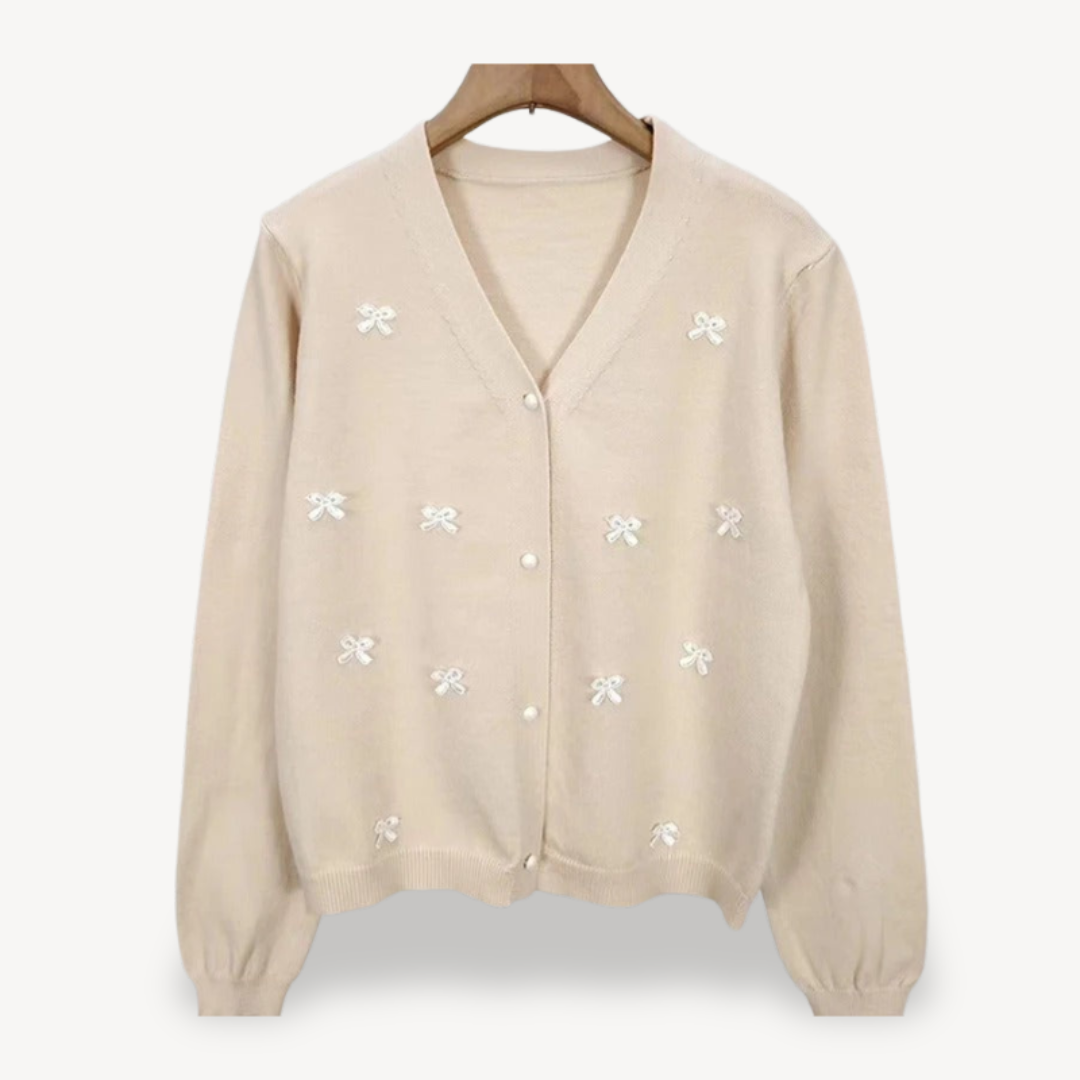 Elarova | Damen-Cardigan mit Schleifendetail und V-Ausschnitt