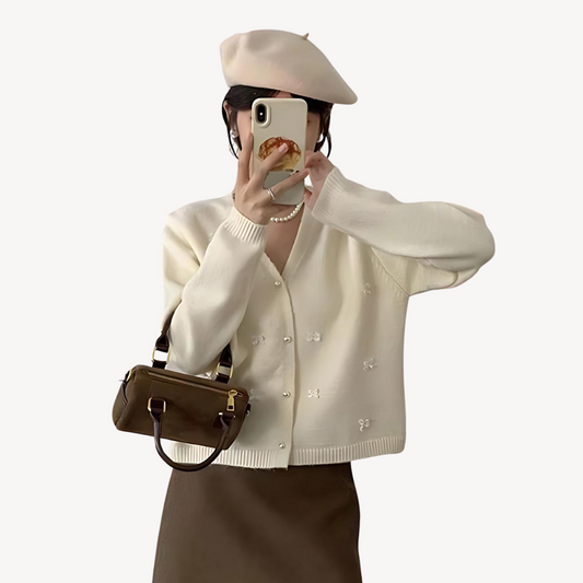 Elarova | Damen-Cardigan mit Schleifendetail und V-Ausschnitt