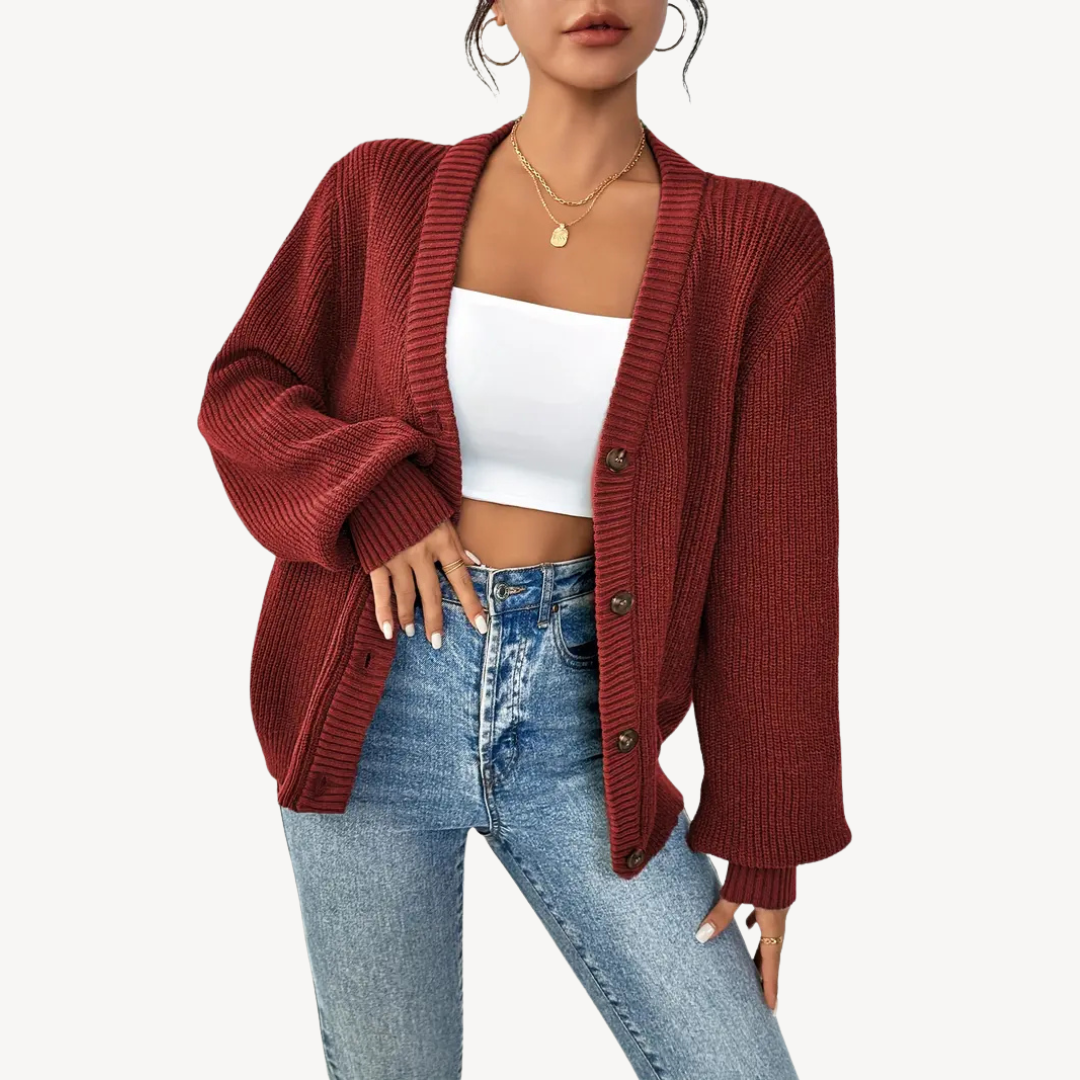 Elarova | Damen-Cardigan mit V-Ausschnitt und überschnittenen Schultern