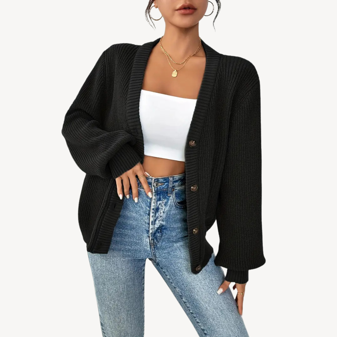 Elarova | Damen-Cardigan mit V-Ausschnitt und überschnittenen Schultern