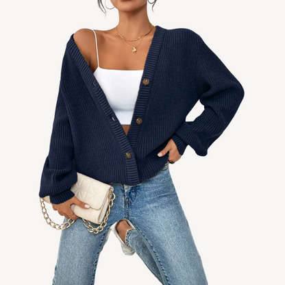 Elarova | Damen-Cardigan mit V-Ausschnitt und überschnittenen Schultern