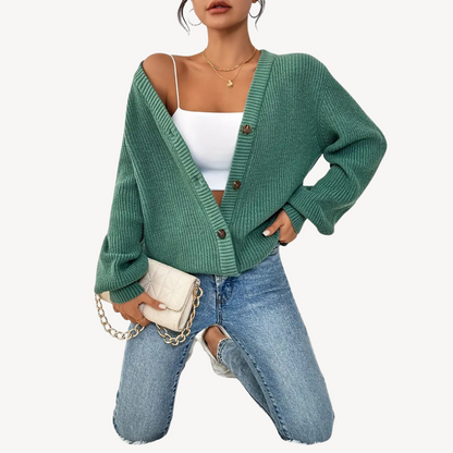 Elarova | Damen-Cardigan mit V-Ausschnitt und überschnittenen Schultern