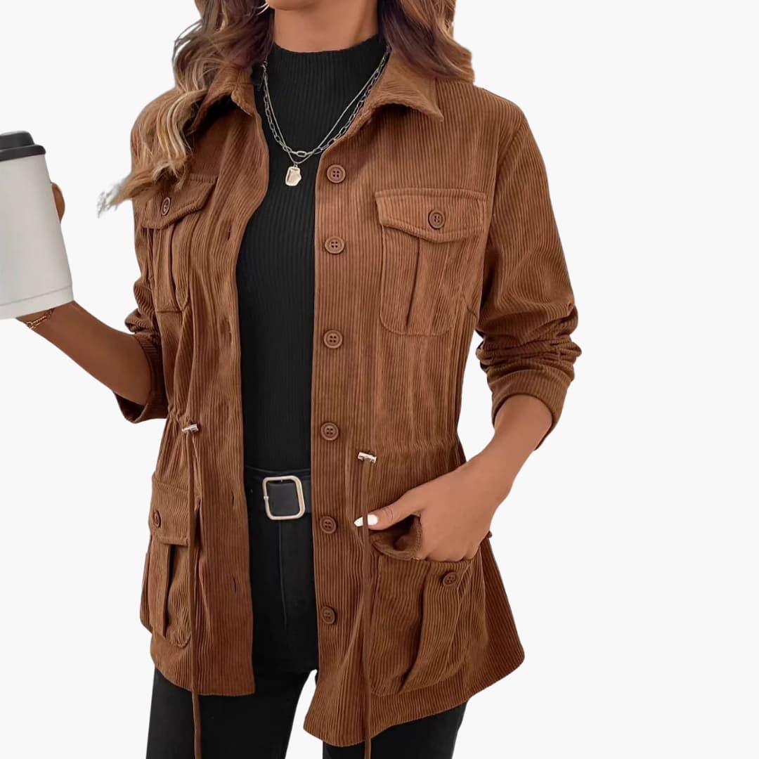 Elarova | Damen Cordjacke mit Knopfleiste