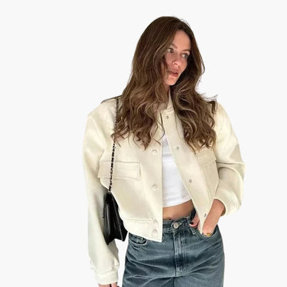 Elarova | Damen Cropped Jacke mit Druckknöpfen und Klappentaschen