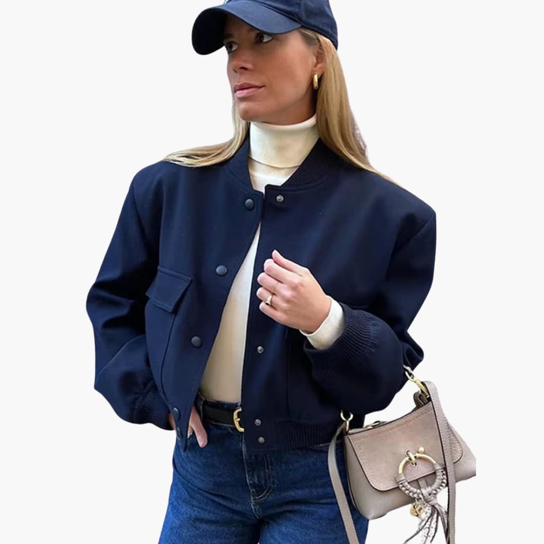 Elarova | Damen Cropped Jacke mit Druckknöpfen und Klappentaschen