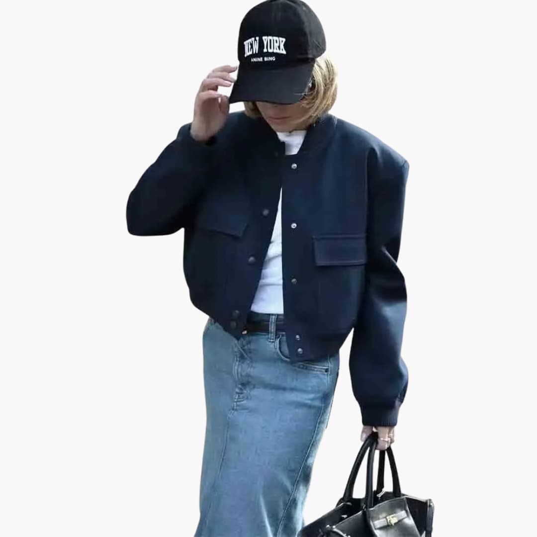 Elarova | Damen Cropped Jacke mit Druckknöpfen und Klappentaschen