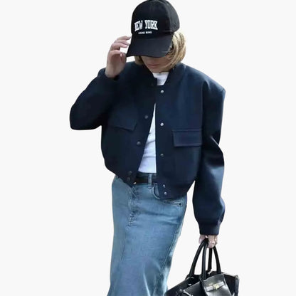 Elarova | Damen Cropped Jacke mit Druckknöpfen und Klappentaschen