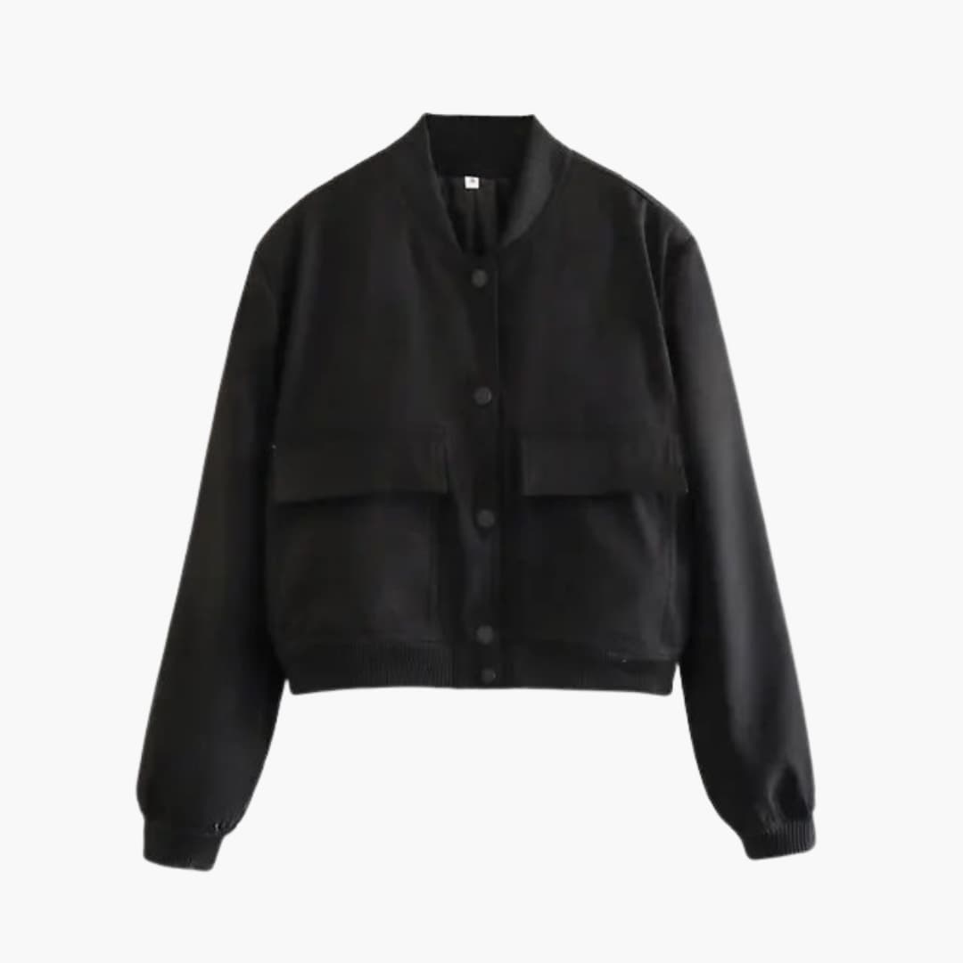 Elarova | Damen Cropped Jacke mit Druckknöpfen und Klappentaschen