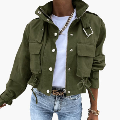 Elarova | Damen Cropped Jacke mit Klappentaschen und Reißverschluss