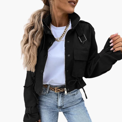 Elarova | Damen Cropped Jacke mit Klappentaschen und Reißverschluss