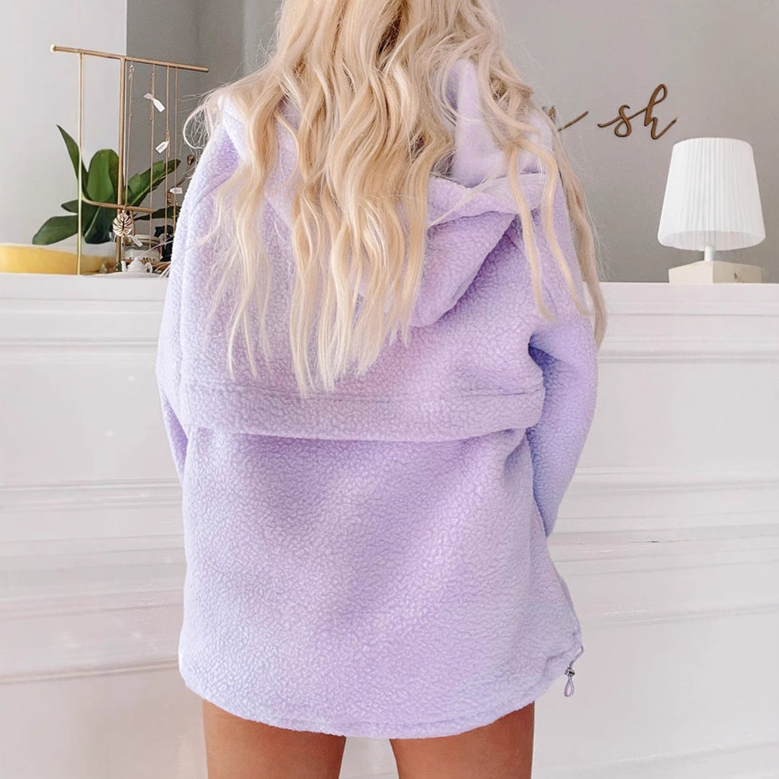 Elarova | Damen FleecePullover mit hohem Kragen und praktischer Fronttasche