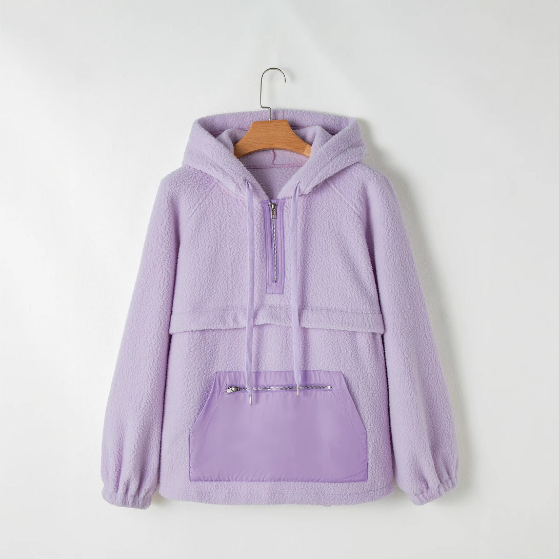 Elarova | Damen FleecePullover mit hohem Kragen und praktischer Fronttasche