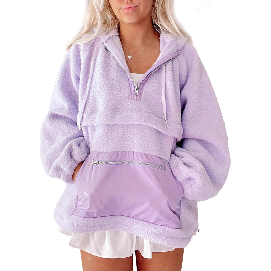 Elarova | Damen FleecePullover mit hohem Kragen und praktischer Fronttasche