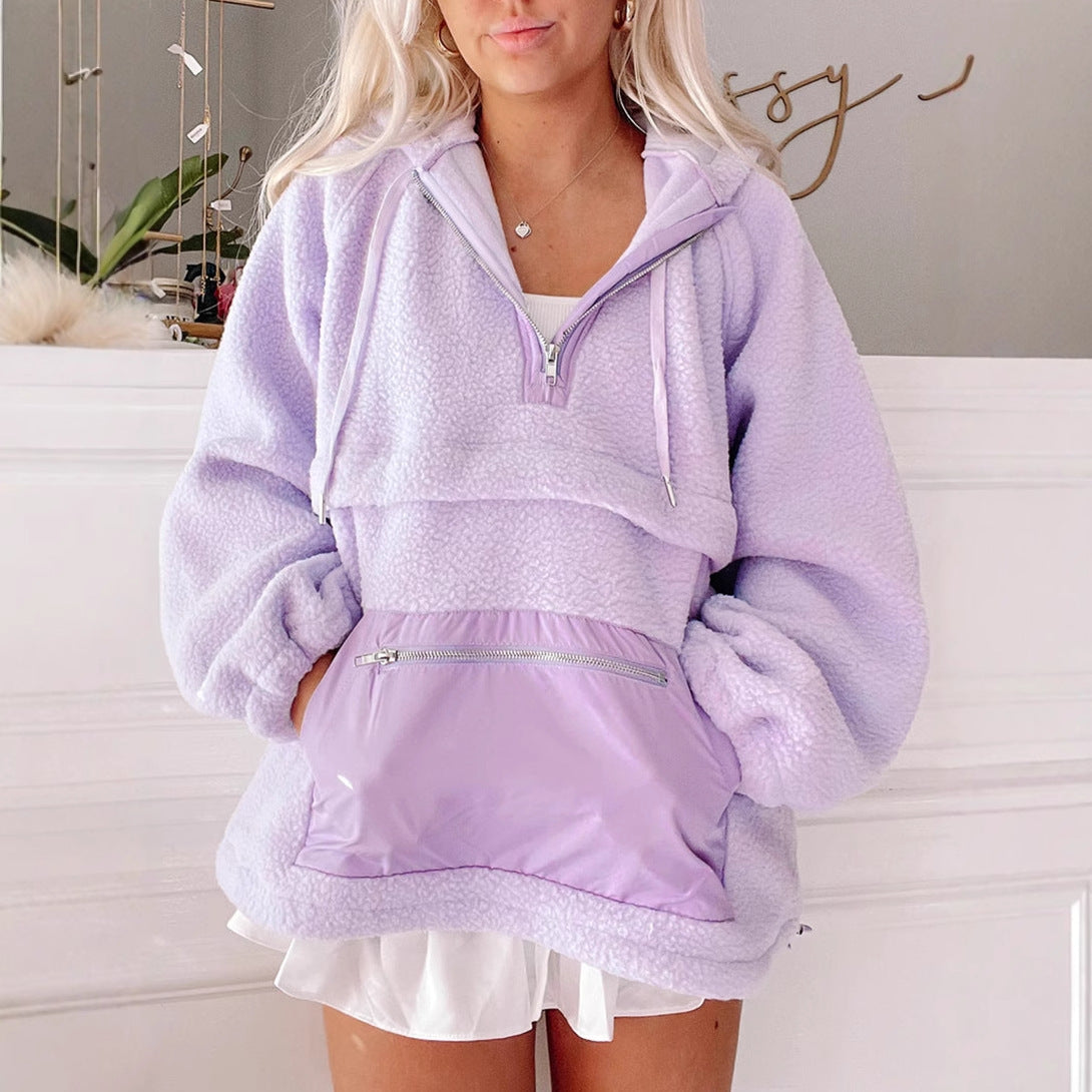 Elarova | Damen FleecePullover mit hohem Kragen und praktischer Fronttasche