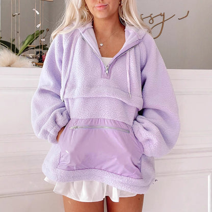 Elarova | Damen FleecePullover mit hohem Kragen und praktischer Fronttasche