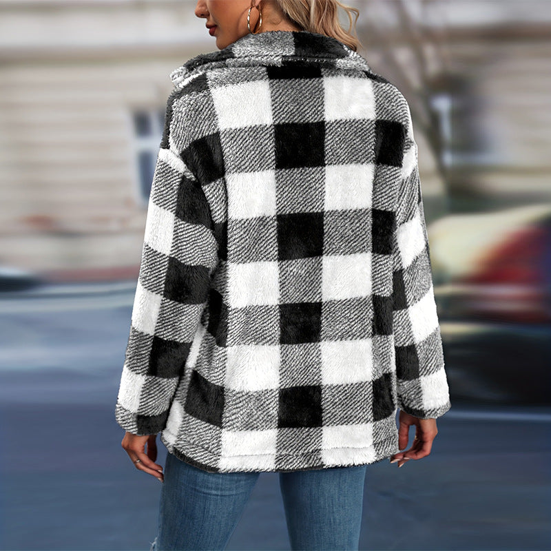 Elarova | Damen Fleecepullover im Karodesign