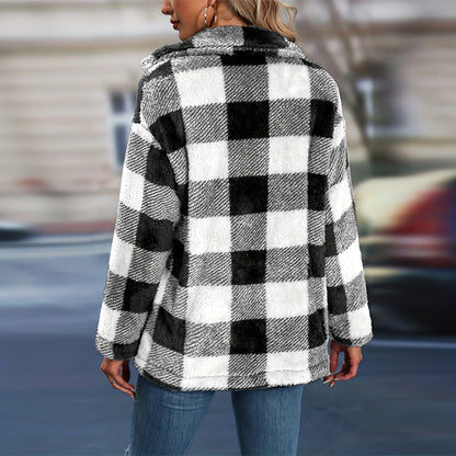 Elarova | Damen Fleecepullover im Karodesign