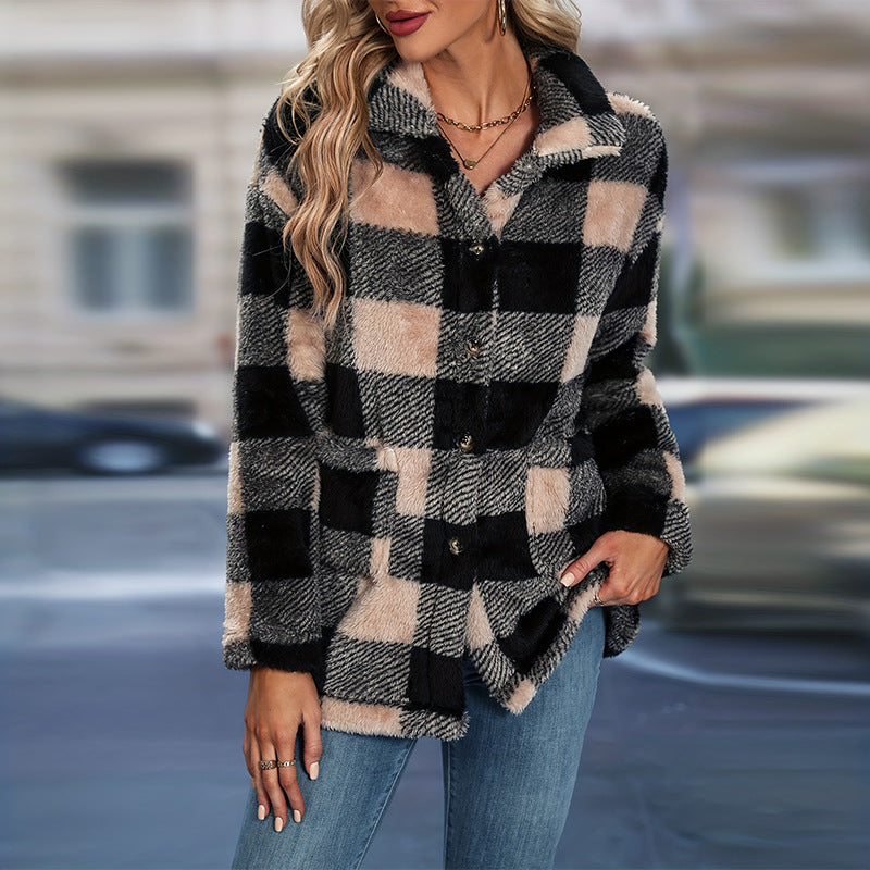 Elarova | Damen Fleecepullover im Karodesign