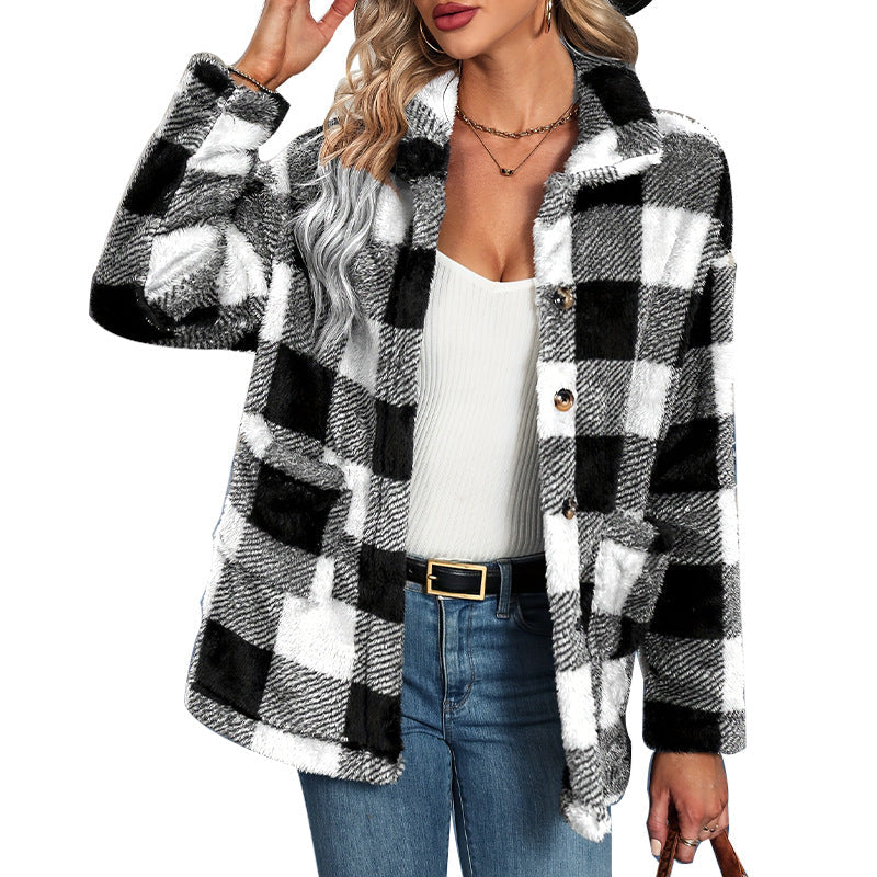 Elarova | Damen Fleecepullover im Karodesign