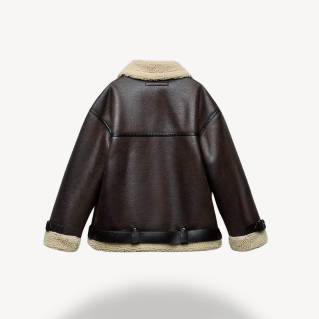 Elarova | Damen Fliegerjacke aus Lammfellimitat Braun