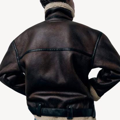 Elarova | Damen Fliegerjacke aus Lammfellimitat in Braun