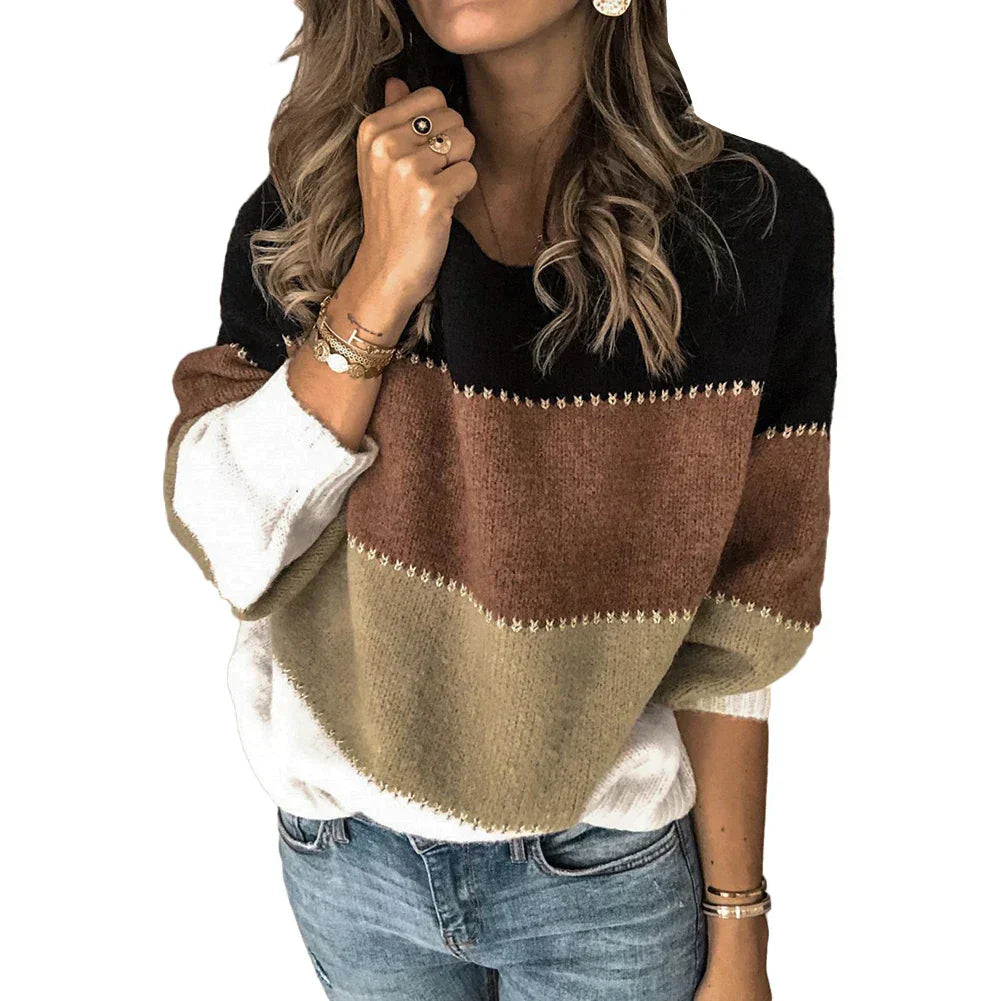 Elarova | Damen Gestreifter Langarmpullover