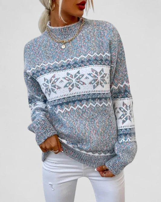 Elarova | Damen Gestrickter Fair Isle Winter-Schneeflockenpullover