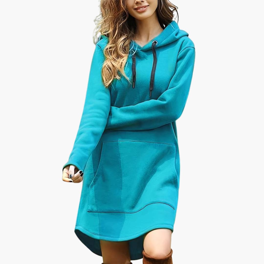Elarova | Damen Hoodie-Kleid mit Kordelzugkapuze und Fronttasche