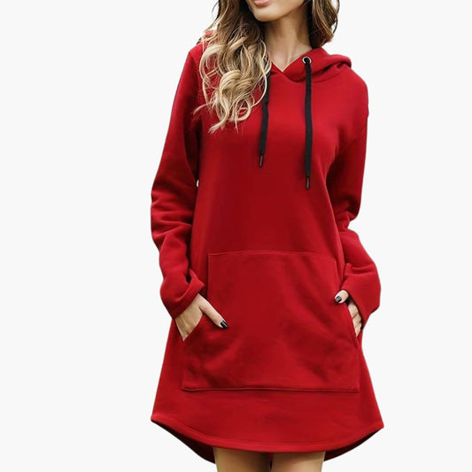 Elarova | Damen Hoodie-Kleid mit Kordelzugkapuze und Fronttasche