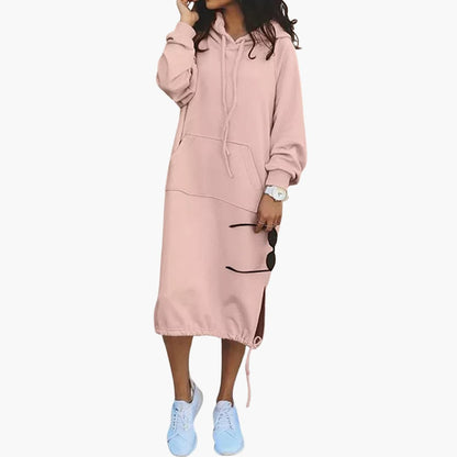 Elarova | Damen Hoodie Kleid mit langen Ärmeln und Fronttasche