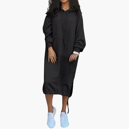 Elarova | Damen Hoodie Kleid mit langen Ärmeln und Fronttasche