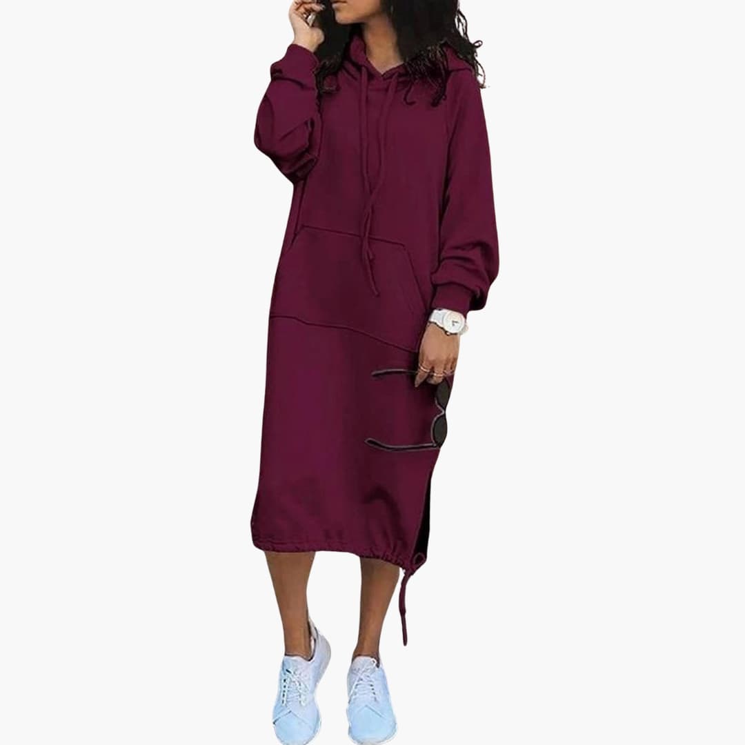 Elarova | Damen Hoodie Kleid mit langen Ärmeln und Fronttasche