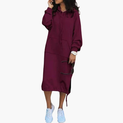 Elarova | Damen Hoodie Kleid mit langen Ärmeln und Fronttasche